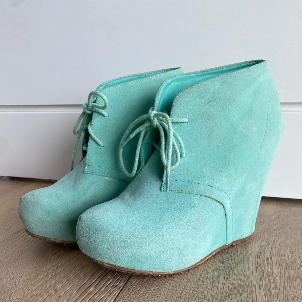 Bamboo Y2K Wedge Bootie teal Lace Up